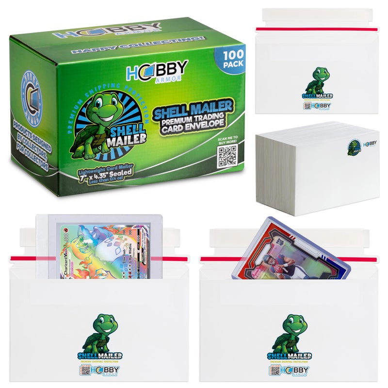 Hobby Armor 100 Pack Shell Mailer Trading Card Envelopes by Hobby Armor  7"" x 4.35"" Trading Card Mailers for Shipping  Perfect Sized Shipping Envelope for Mailing Semi-Rigid and Toploaders  Protector Supplies - Image 1